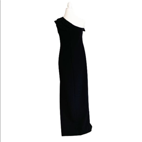 Trina Turk Dress Black One Shoulder Ruffled Neckline Maxi Cocktail Dress Size 2 - Picture 4 of 16